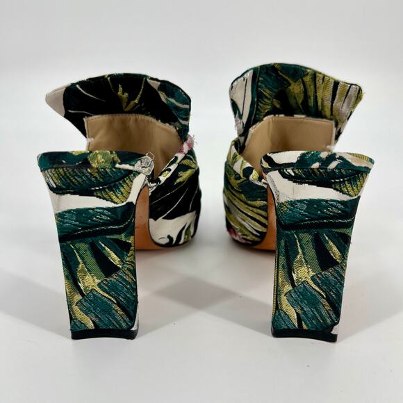 Marc Fisher Hogan Slide Womens 7.5M Tropical Print Ruched Open Toe Heels Green - Picture 4 of 11